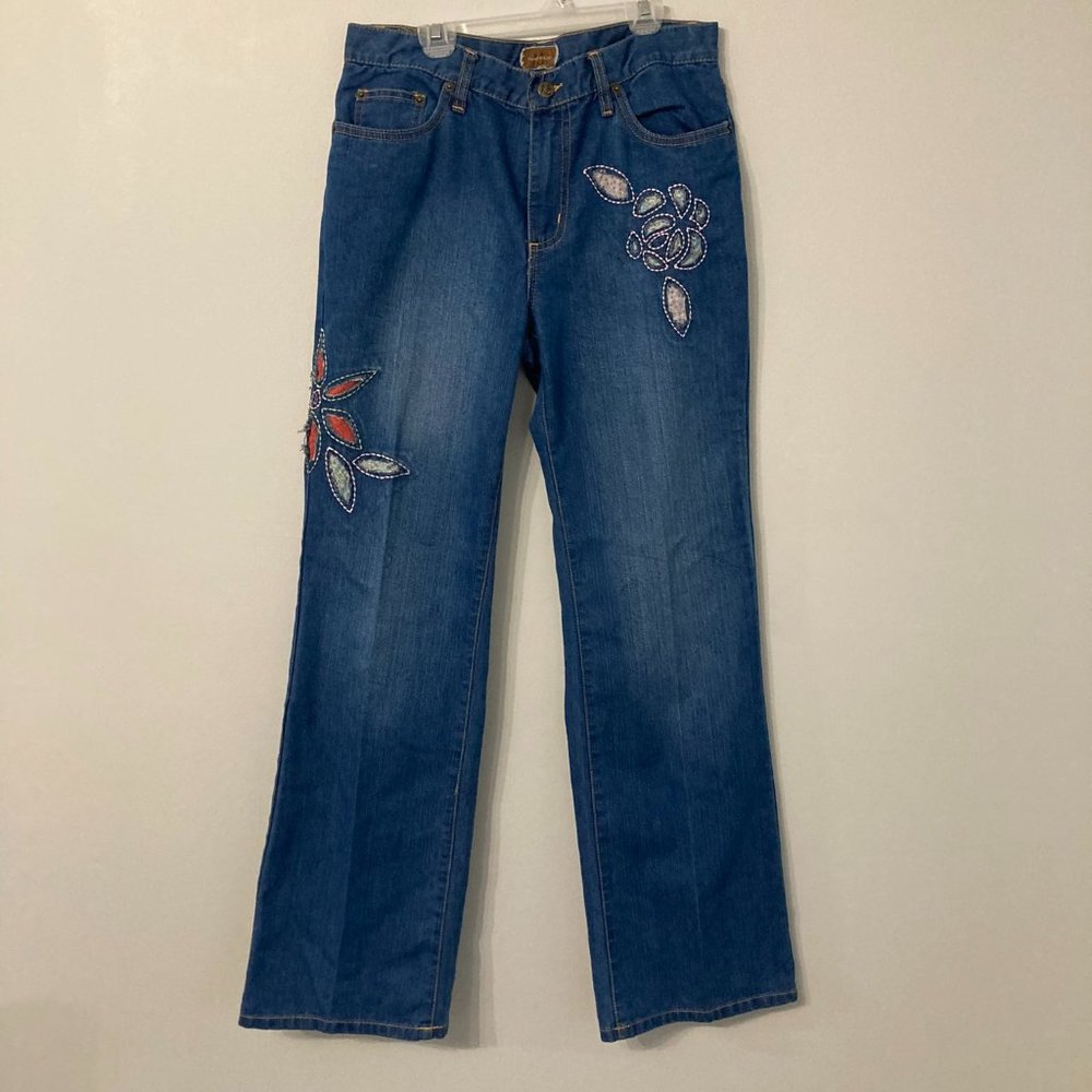 Vintage 90s Y2k NANCY BOLEN Jeans Size 12 Embroidery and Patches Festival